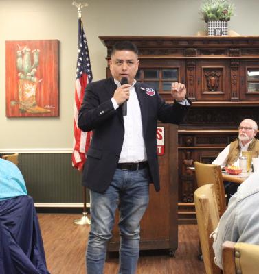 HANS LAMMEMAN Artemio “Art” Hernandez emphasized education as a priority of his campaign for state representative during his speech at the Republican Candidate Forum in Sealy last week.