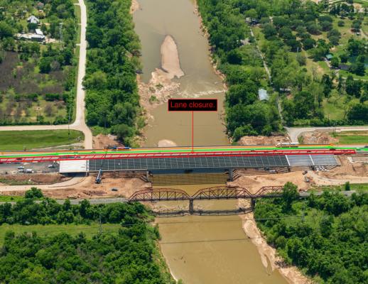 The main-lane closure on the Brazos River Bridge was delayed from Saturday to Monday due to rain. TxDOT
