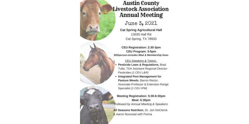Austin County Livestock Association meeting set for June 3 in Cat Spring
