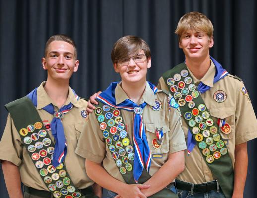 Ike Konvicka, Zander Crawley and Cameron Eschenburg all recently completed Eagle Scout projects and were celebrated with a ceremony at the Legion Hall. COURTESY PHOTO