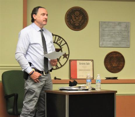 Wallis Chief of Police David Moseley spoke on the current state of the department during the regular meeting of Wallis City Council last Wednesday, Aug. 18. HANS LAMMEMAN