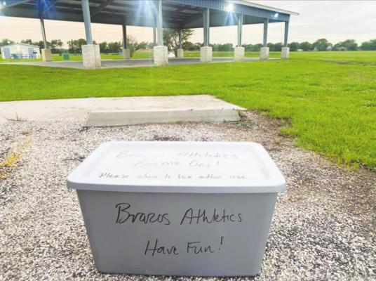 CONTRIBUTED PHOTO The Brazos athletic department recently left buckets of equipment around town for student-athletes to take advantage of throughout the summer months.