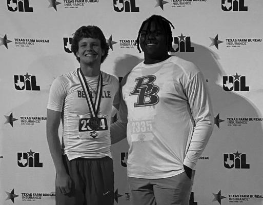 COURTESY PHOTO A pair of Bellville Brahmas did well with their trip to Austin at the state track and field meet. Hunter Kunkel took 3rd in the 300M Hurdles and DJ Sanders took 9th in Shot put.