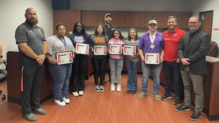 During the Brazos ISD board meeting last Wednesday, the district honored the school’s Texas High School Powerlifting (THSPA &amp; THSWPA) State Qualifiers and Medalists. Honored included Lily Bertrand – 10th, Sara Ricon Morales – 11th, Jessica Ramos – 8th, Tiona Steward – 6th, Marlena Nunn - 2nd (State Runner Up) and Kasey Zientek - 1st (State Champion). All of these students are set to return next year to the program. CONTRIBUTED PHOTO