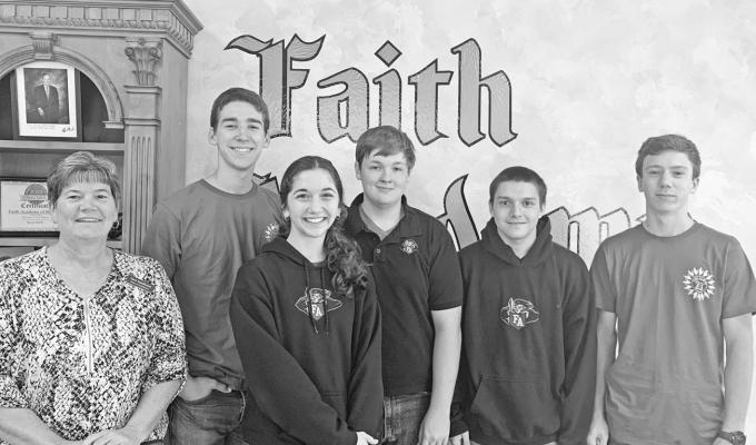 Faith Academy receives commended, recognized scholars. Pictured included left to right, are: Terry Tomlinson, Dean of Academics, Jonah Taake, Rachel Kuespert, Andrew Mathis, Jacob Wallace and Eli Kubicek. CONTRIBUTED PHOTO