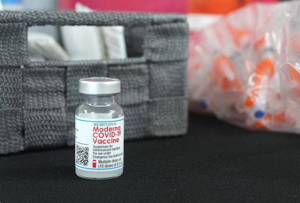 A vile of the Moderna vaccine ready to be administered during the state's vaccine clinic at Mark A. Chapman Park in Sealy May 28. Over 75% of Austin County residents aged 65 and older entered this week fully vaccinated. COLE McNANNA