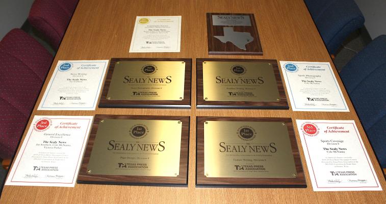 The Sealy News earned nine awards from the Texas Press Association’s Better Newspaper Contest in Denton last weekend including five first-place awards and two awards each for second and third place. COLE McNANNA