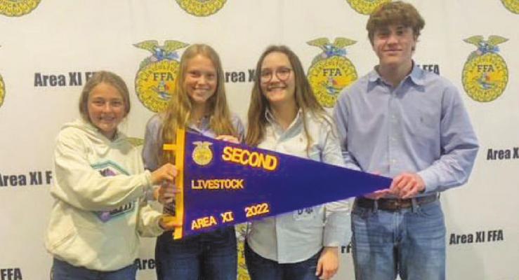 The Livestock Judging team earned second place at the Area XI CDE to qualify for state. Team members include Makenzie Simmons, Ryleigh Gilfoil (9th High Individual), Kenna Schram (3rd High Individual) and Grayson Oliver (13th High Individual). CONTRIBUTED PHOTOS