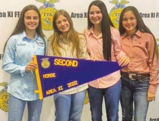 Sealy FFA’s Horse Judging team finished second at the Area XI CDE and qualified for state in their discipline. Team members include Jaz Tomlinson, Rayne Wallace (3rd High Individual), Emily Askew (4th High Individual) and Haylie Eder.