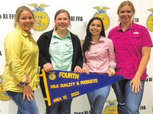The fourth-place, state-qualifying Milk Quality Products team consists of Trinity Anderson, Deanna Cash, Ashlyn Taylor (3rd High Individual) and Julia Jurecka.