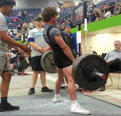 Sealy’s Jeremiah Metzgar Jr. locks out on a deadlift attempt during the THSPA Division 2 State Championship in Abilene last Saturday, March 26. CONTRIBUTED PHOTO