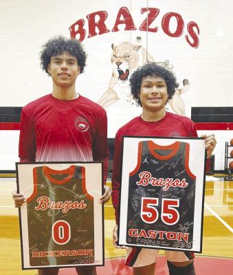 Brazos honored its two seniors on the boys’ basketball team during a ceremony last week. Javien Dickerson and Trey Gaston were honored for their play on the varsity team and leaving a legacy with the basketball program.