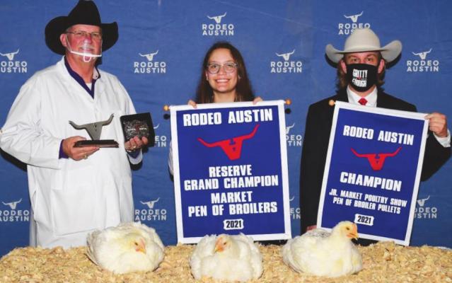Kenna Schram, Champion Market Pen of Pullets and Reserve Grand Champion Market Broilers from Rodeo Austin.