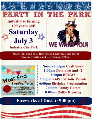 The schedule for the City of Industry's Celebrate America festivities Saturday, July 3.