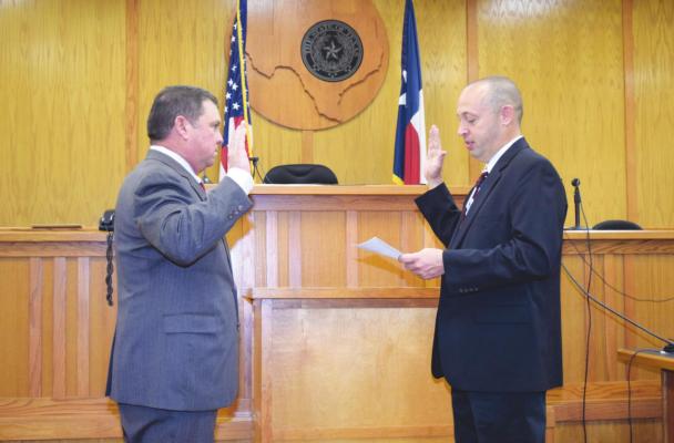Precinct 3 Commissioner Leroy Cerny was sworn in during a special meeting of commissioners court on Jan. 1 at the Austin County Courthouse in Bellville. Photos courtesy Bruce White/Bellville Times