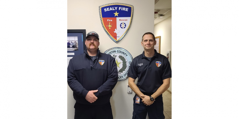 Devin Kern and Kevin Kramr from ACESD No. 2/Sealy Fire Department became Austin County’s first full-time firefighters Jan. 3. CONTRIBUTED PHOTO