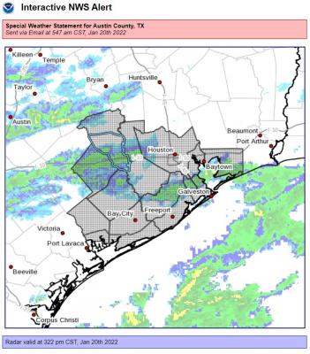 Thursday morning's Special Weather Statement included Austin County where possible wintry precipitation could hit the area Thursday night. NATIONAL WEATHER SERVICE