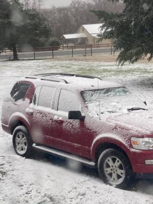 Braeg Stewart’s driveway in the Welcome area saw a full coating of snow after the storm.