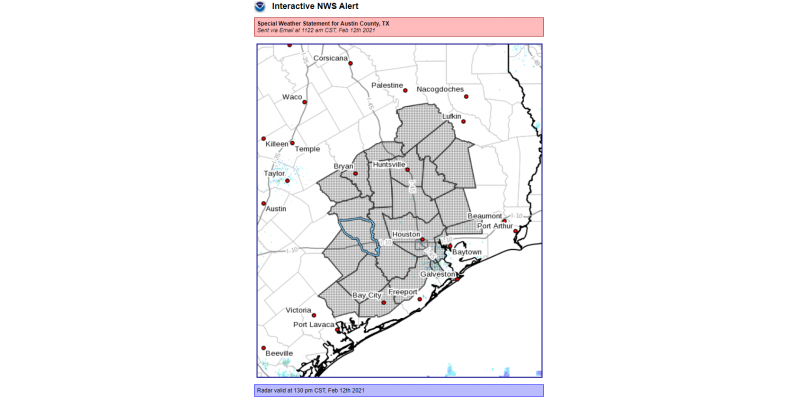 A Special Weather Statement from NWS issued for Austin County said three winter storm complexes are en route to the area, the second of which could bring record-setting cold. (National Weather Service)
