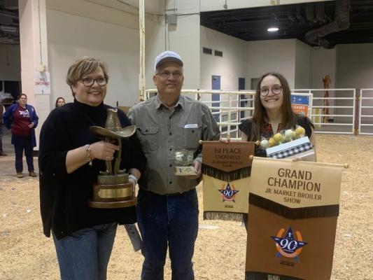 Kenna Schram was joined by her parents, Melissa and Robert, in celebrating being crowned the Grand Champion from the Houston Rodeo’s Junior Marker Poultry Show last weekend. CONTRIBUTED PHOTO