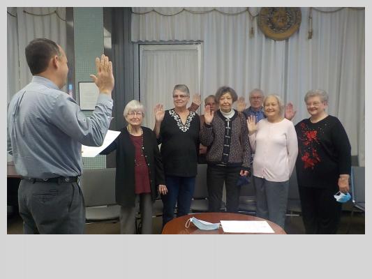 Members of the Austin County Historical Commission were presented a Distinguished Service Award and sworn in by County Judge Tim Lapham March 8, 2021. Pictured from left to right are Lapham, Grace Holtkamp, Joan Buenger, Don Allphin, Verena Aeschbacher, James Hering, Linda Jurecka and Carolyn Zaskoda. Several members were not able to attend the presentation and will be sworn in later. (Contributed photo)