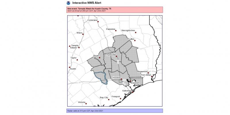 The National Weather Service has issued Tornado Watch 99 in effect until 9 PM CDT this evening.
