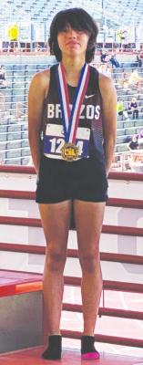 Brazos sophomore Esmeralda Garcia used a school-record time of 11:30.71 to earn third place in the 3200-meter run at the track and field state championships May 6 at Mike A. Myers Stadium at the University of Texas at Austin. CONTRIBUTED PHOTO
