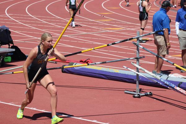 Sealy junior Breanna Brandes prepares for a pole vault attempt at the UIL Track and Field State Championships at Mike A. Myers Stadium at the University of Texas at Austin May 6. MATT HOOKS/GRANITE PUBLICATIONS