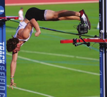 Sam Houston State Bearkat Clayton Fritsch clears a pole vault attempt at the 2019 NCAA Outdoor National Championships in Austin. Fritsch, a member of Sealy High School’s Class of 2017, recently earned his third AllAmerican nod for a seventh-place finish at indoor nationals. FILE PHOTO