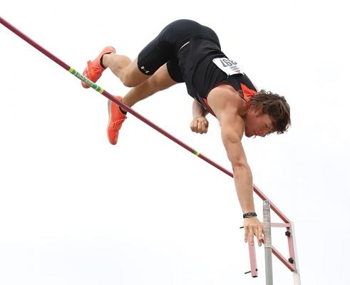 Sam Houston State redshirt junior Clayton Fritsch executes a pole vault attempt during the 2021 outdoor season. The Sealy High School alum took fourth at the NCAA Outdoor National Championships in Oregon June 9. Sam Houston State Athletics