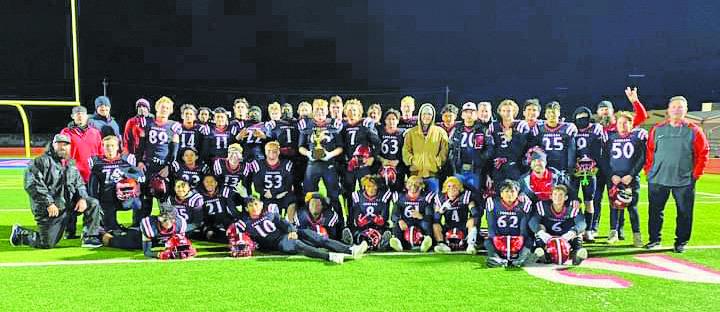 The Brazos varsity gathers for a team photo after bringing home the area championship trophy with its win over Hebbronville 42-15 last Friday night at Gregory-Portland Stadium. CONTRIBUTED PHOTO