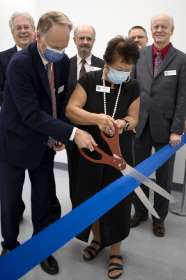 Texas State Library and Archives Commission Chair Dr. Martha Wong opens the new State Records Center at Promontory Point in Austin Aug. 6. Alongside her, from the left, are Commissioner Darryl Tocker, TSLAC Director and Librarian Mark Smith, Commissioner F. Lynwood Givens, TSLAC State and Local Records Management Division Director Craig Kelso, Commissioner Arthur T. Mann. CONTRIBUTED PHOTO
