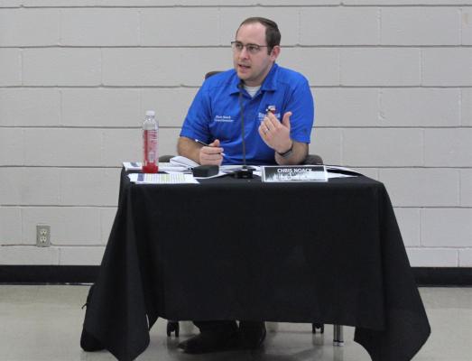 Sealy City Councilmember Chris Noack discussed what he felt was a reasonable tax rate increase during last Thursday’s meeting at the W. E. Hill Community Center. HANS LAMMEMAN