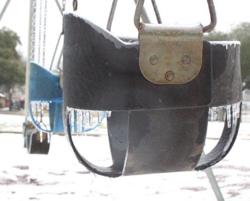No swinging here. Abe and Irene Levine Park was frozen following Winter Storm Uri’s arrival in Austin County last week. (Cole McNanna/Sealy News)