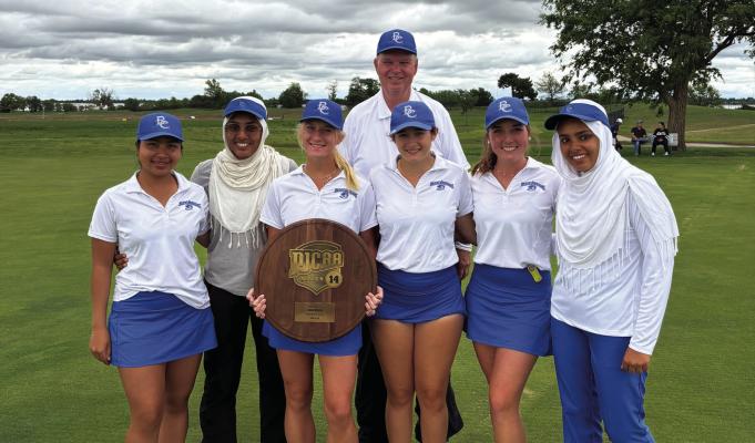 Pictured: From left Pai Tassaneetipagorn, Abiha Syed, Lillie Webster, Blinn assistant coach Gary Belt, Alison Madeley, Abigail O’Brien, and Daniah Syed