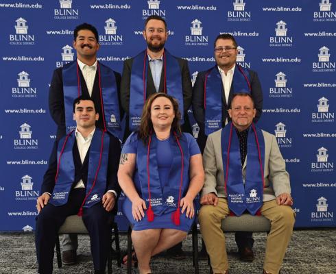 The 2024 graduating class includes Charelle Gammon (Tomball), Landon Gilbertson, Michael Mares-Camarena (Irving), Arturo Marrero-Choe, Caleb Reed (Mansfield), and Jimmy Reickenbacker (Huntsville).