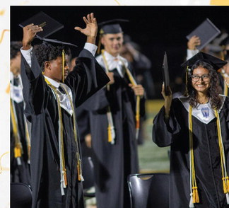 Sealy High School graduates Brandon Burditt (left) and Veyda Baena celebrate receiving their diplomas during the Class of 2026 graduation ceremony, Thursday, May 21, at TJ Mills Stadium.