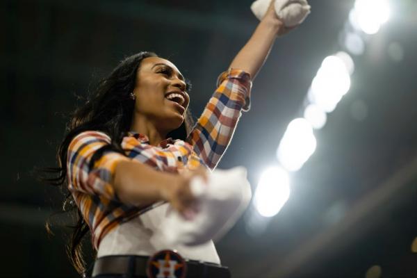 Dancing atop the dugouts in Minute Maid Park, Ashley Byars is a proud representative of Austin County in her fourth season as a Houston Astros Shooting Star. COURTESY PHOTO