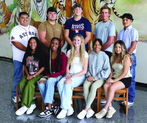 This year’s Sealy Homecoming court includes front Bryanna Danas, Savannah Hill, Ella Ward, Brittany Danas and Monica Rodriguez. Back row, left to right are Daniel Barerra, Kyle Willingham, Reid Miller, Jackson Burttschell, Jay Aguado. COURTESY PHOTO