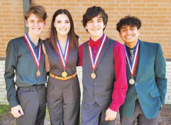 Eight Sealy High School students, and one five-person team, recently qualified for regionals after top finishes at the District 24-4A UIL Academic meet. Jacob Blaschke, McKenna Branson, David Packard and Dario Picasso were among Sealy’s regional-qualifying representatives. CONTRIBUTED PHOTO