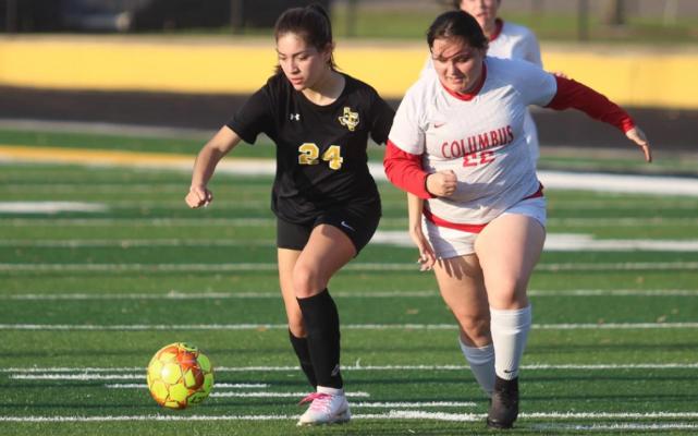 Sealy senior Destinee Castillo advances the ball in a district game against Columbus at T.J. Mills Stadium on Feb. 17. In their lone scrimmage of the preseason, the Lady Tiger soccer team went on the road and returned with a 3-2 win over the Splendora Wildcats Monday night. Sealy’s regular season begins after the holiday break on Jan. 5 at home against Giddings and the Lady Tigers will kick off their district slate on Jan. 22 in Hempstead. Cole McNanna