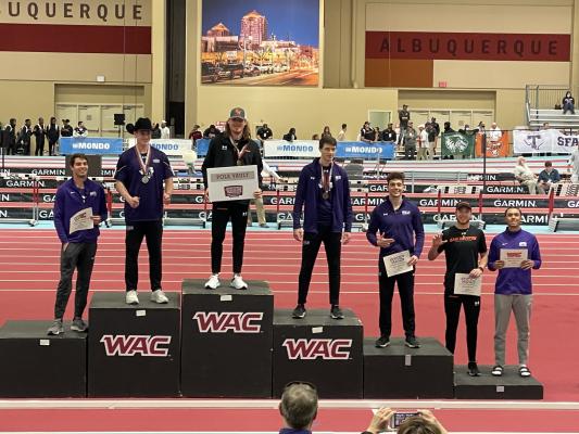 Sealy High alum and Sam Houston senior Clayton Fritsch used a record-breaking pole vault to claim the WAC Championship last weekend in Albuquerque, NM. He recently qualified for the USATF Indoor Championship set for Feb. 25 and 26. CONTRIBUTED PHOTO