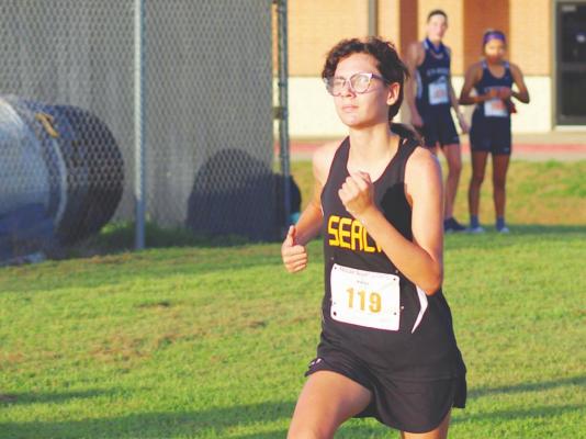 Sealy freshman Ria Torres was the Lady Tigers’ top finisher in the JV girls’ race at the Frio Friday Night Lights meet at Sealy High School Aug. 20. COLE McNANNA