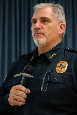 Sealy Police Chief Russell Grimes speaks during a Lunch and Learn, Wednesday, Dec. 3, at the American Legion Post. SEALY NEWS | ALLISON DRINNON