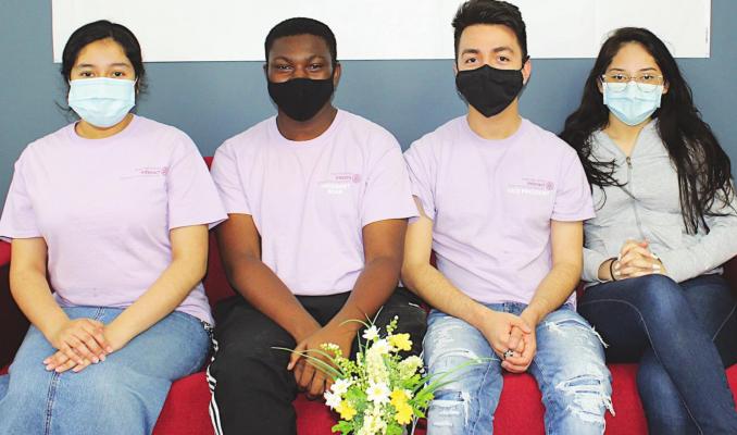 Melanie Flores, Darius Broady, Ivan Arriaga and Jazmin Padilla stop in for a picture On The Couch in The Sealy News Studios after collecting recyclables to later be redeemed to help support the Sealy High School Interact Club. PHOTOS BY AMANDA LUKSHA