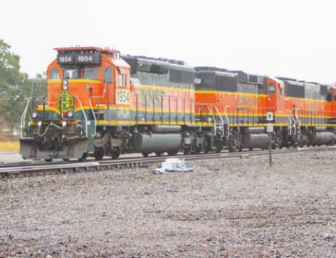 A BNSF train sits idle in Sealy Monday, Jan. 31. Over the weekend, a 9-year-old boy was struck by a train in Bellville. HANS LAMMEMAN