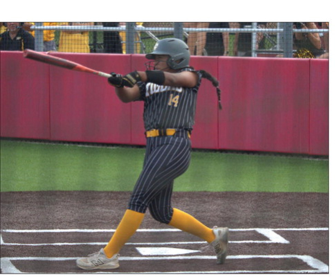 Kimberlee Aguirre smacks a ball over the fence for the Lady Tigers for a home run. SEALY NEWS | EVAN HALE