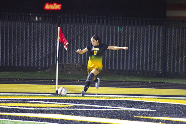 Yasmin Arriaga boots a corner kick back into play for the Lady Tigers. COURTESY PHOTO