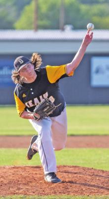 Sealy senior Luke Kovar fires a pitch during the second inning of the Tigers’ district home game against Royal at Aubrey “Mutt” Stuessel Stadium last Thursday, April 14. PHOTOS BY COLE McNANNA
