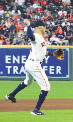 Houston shortstop Carlos Correa fires a ball onto first during Game 1 of the ALDS against the Chicago White Sox at Minute Maid Park Oct. 7. Correa was one of five Astros defenders named a finalist for a Gold Glove award at their position. COLE McNANNA